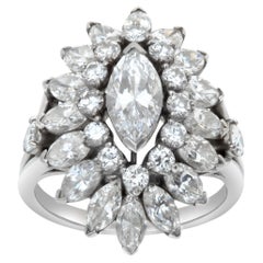 Marquise & round brilliant cut diamonds "Ballerina" ring set in platinum 