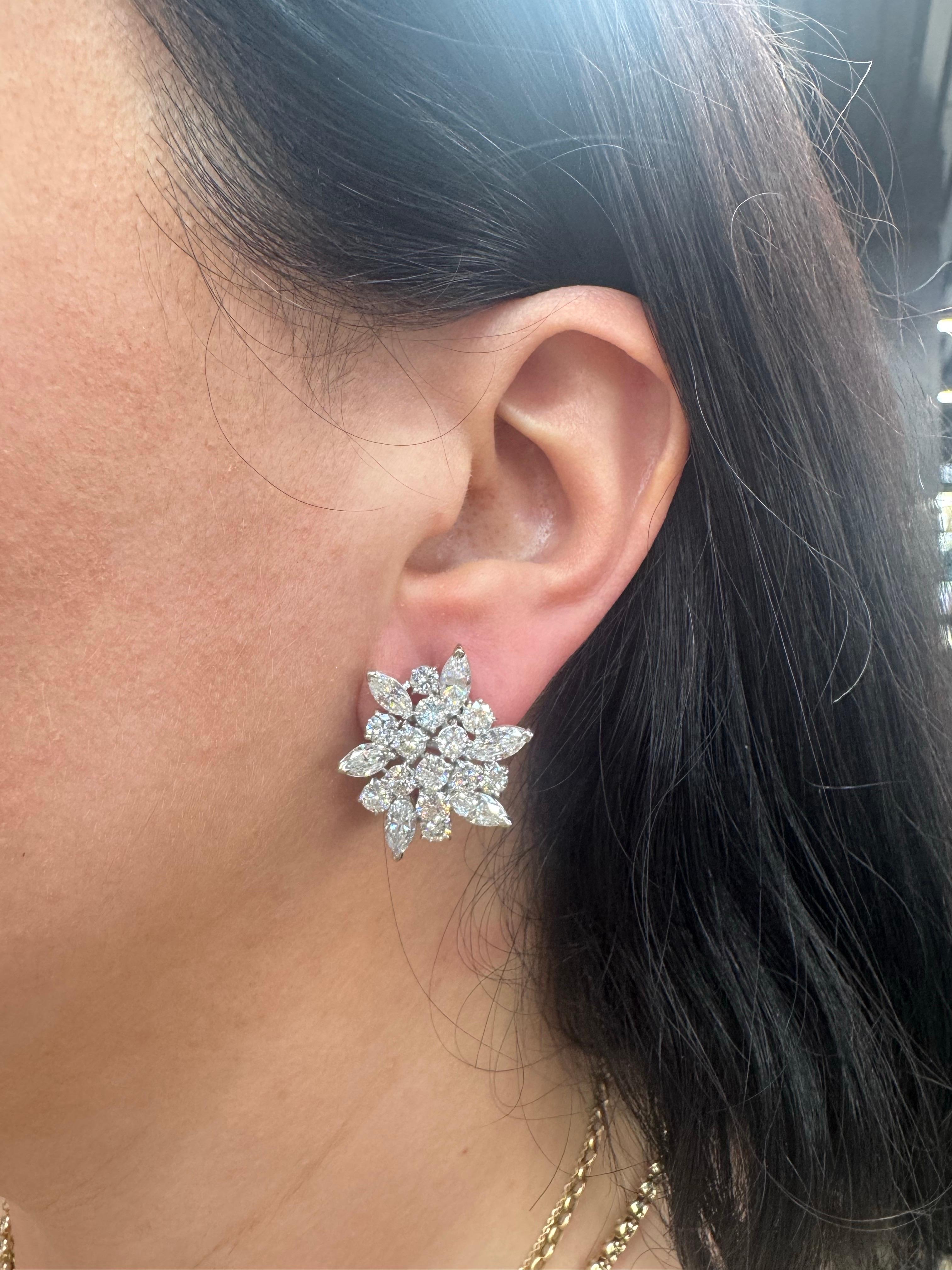 Marquise & Runde Brillant Diamant Cluster Ohrringe 8 Karat Platin (Rundschliff) im Angebot
