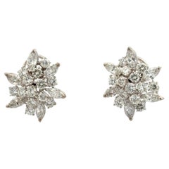 Marquise & Round Brilliant Diamond Cluster Earrings 8 Carats Platinum