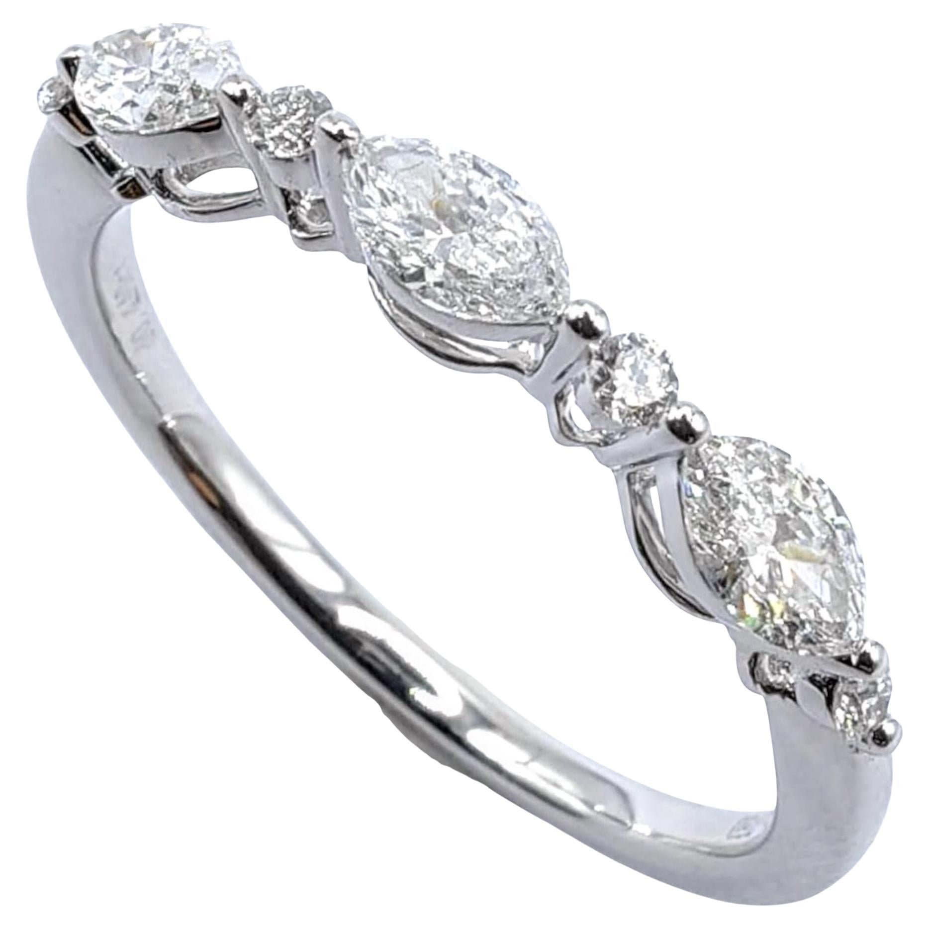 Marquise & Round Cut Diamond Half Eternity Wedding Band Ring in 18K White Gold
