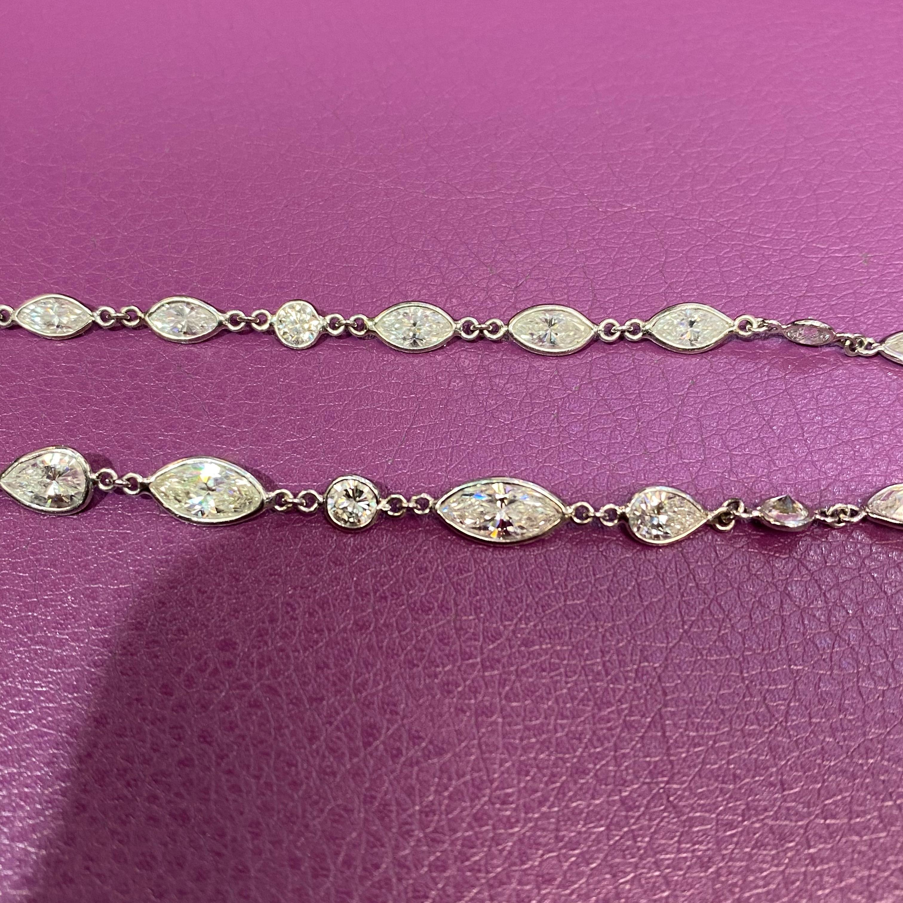 Collana a catena lunga con diamanti taglio marquise e rotondo In condizioni ottime in vendita a New York, NY