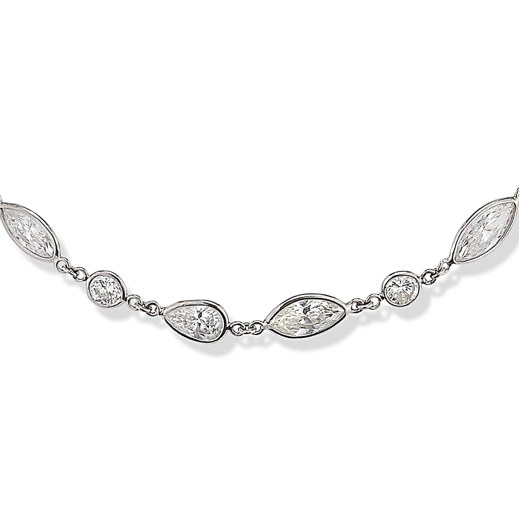 Marquise Cut Marquise & Round Cut Diamond Long Chain Necklace For Sale