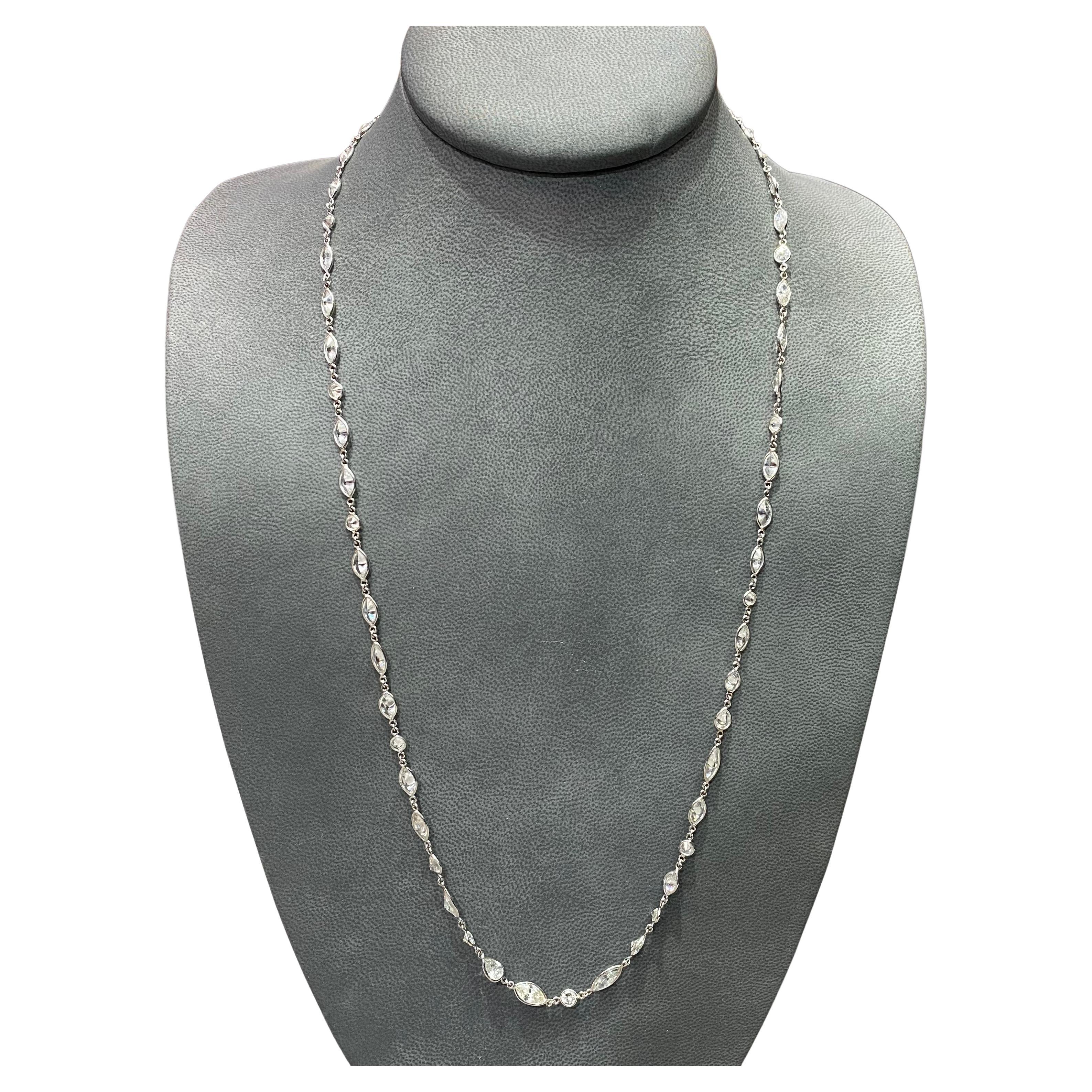 Collana a catena lunga con diamanti taglio marquise e rotondo in vendita 1