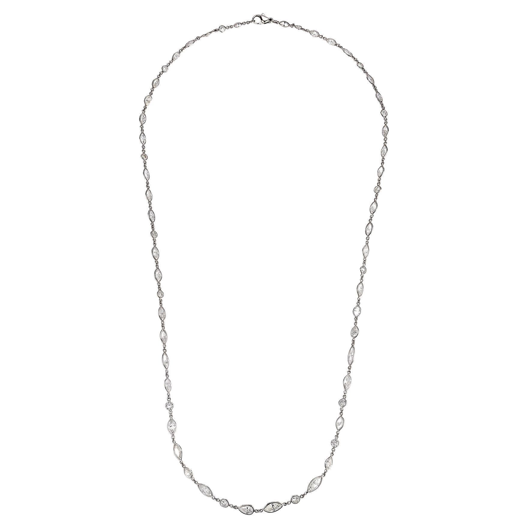 Marquise & Round Cut Diamond Long Chain Necklace For Sale
