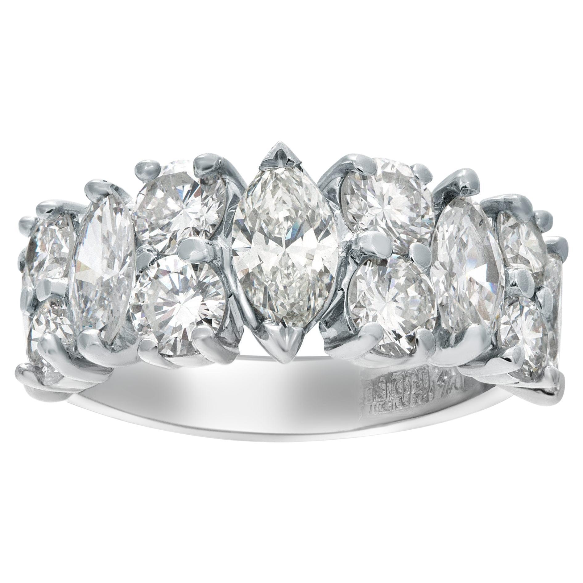 Marquise & Round Cut Diamond Ring Set in Platinum For Sale