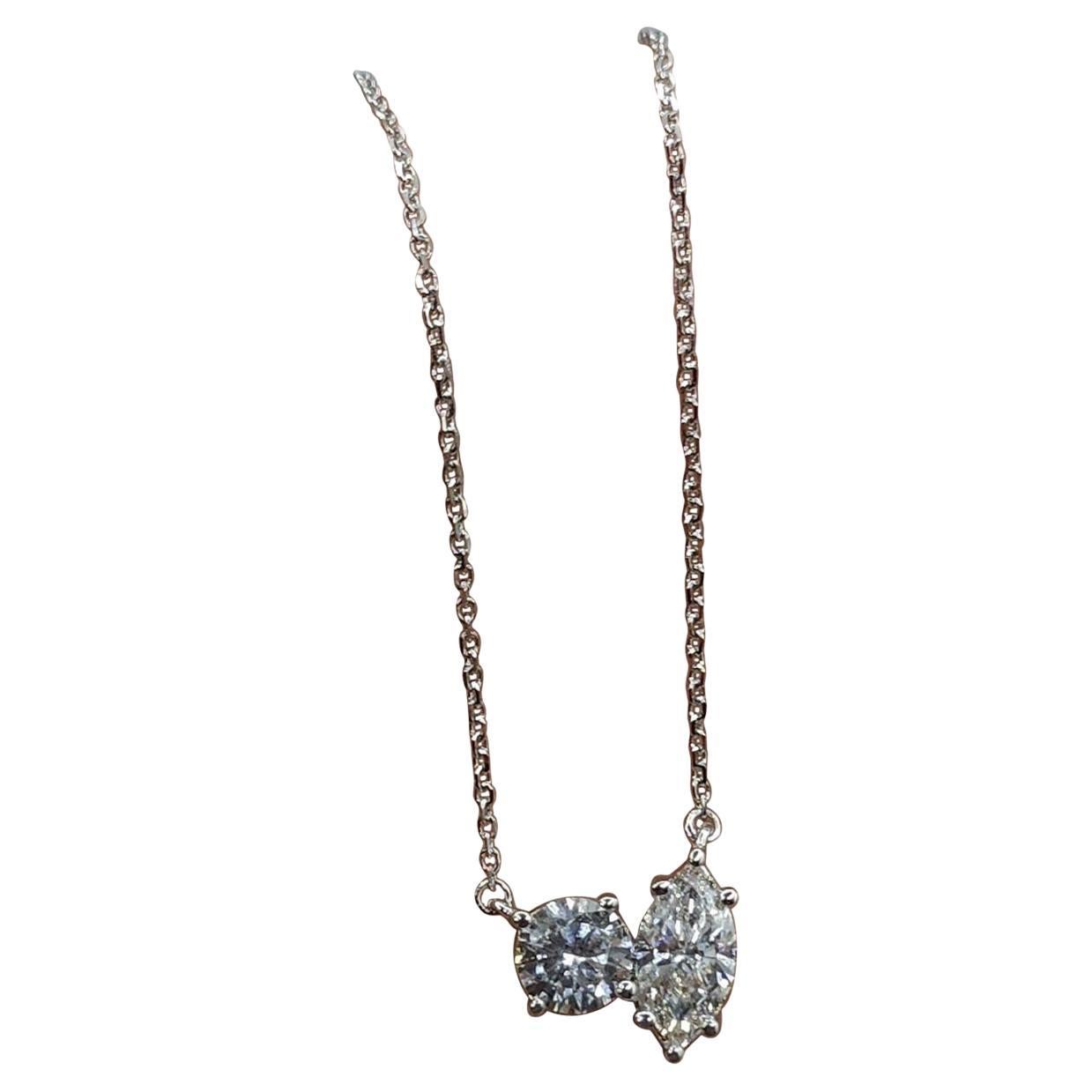 Marquise 
Round Cut Moissanite Necklace 925 Sterling Silver 2 Stone Necklace.