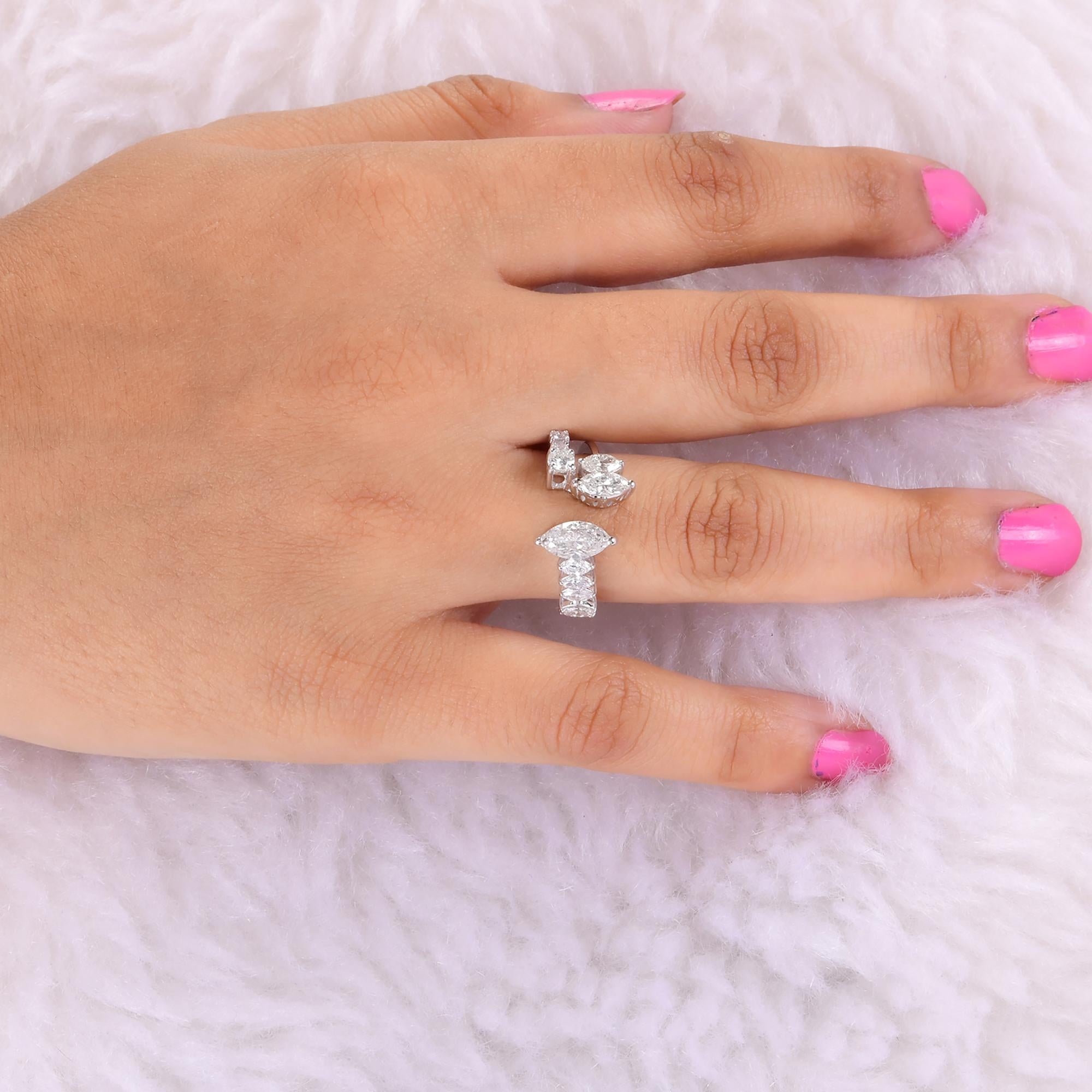 Im Angebot: Marquise Round Cut SI/H Diamond Open Band Ring in 14k Weißgold Fine Jewelry () 2