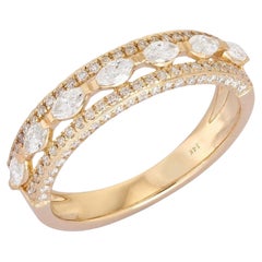 Marquise Round Diamond 14K (oder18k auf Anfrage) Gelbgold Double Row Band Ring