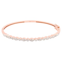 Bracelet jonc en or rose 14 carats avec diamants ronds et marquises, fabrication artisanale