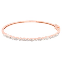 Pulsera brazalete de diamantes marquesa y redondos Oro rosa de 14 quilates Joyería hecha a mano