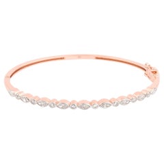 Marquise & Round Diamond Bangle Bracelet 14 Karat Rose Gold Handmade Jewelry