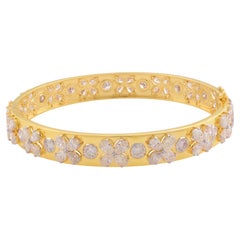 Bracelet jonc en or jaune 18 carats avec diamants taille marquise et rond, fabrication artisanale