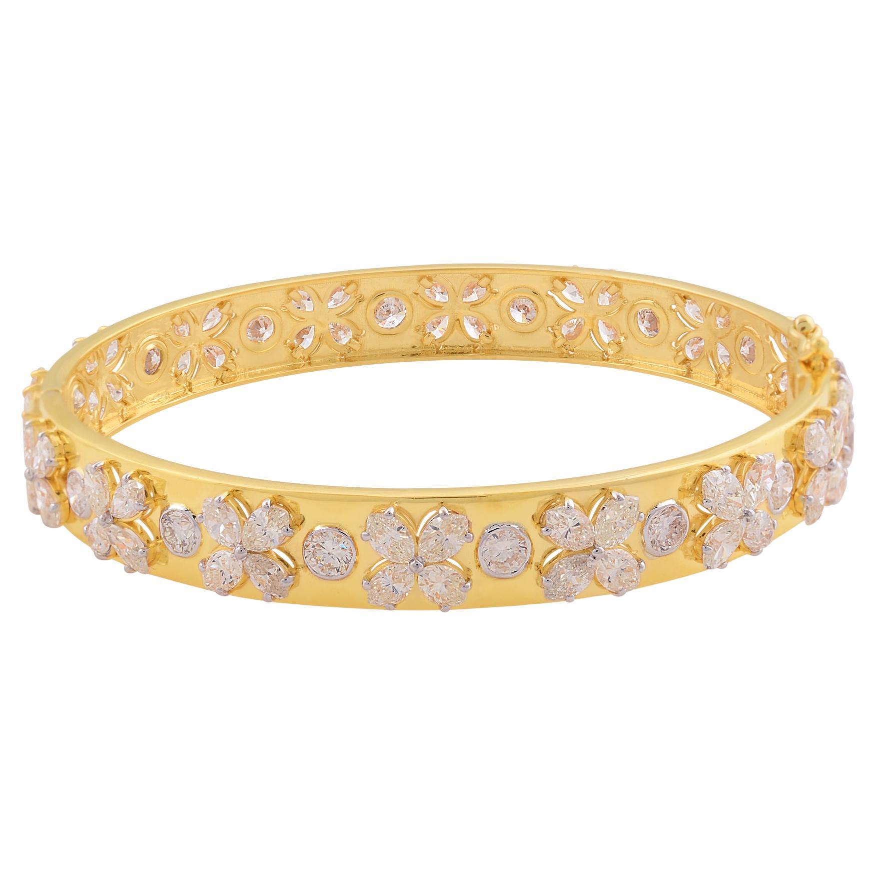 Bracelet jonc en or jaune 18 carats avec diamants taille marquise et rond, fabrication artisanale