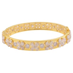 Bracciale Bangle con diamanti tondi e marquise in oro giallo 18 carati Gioielli fatti a mano