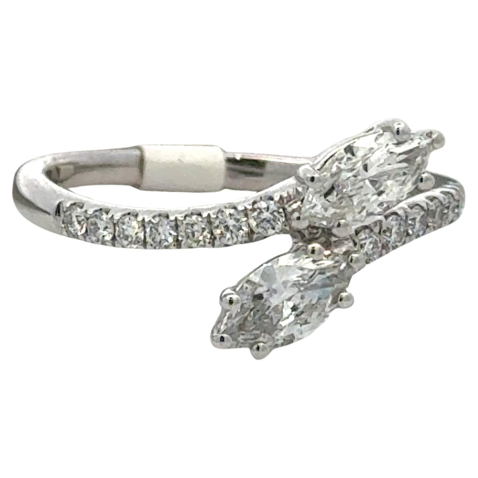 Marquise Round Diamond Bypass Ring 0.80 Carats 18 Karat White Gold