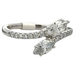 Marquise Round Diamond Bypass Ring 0.80 Carats 18 Karat White Gold