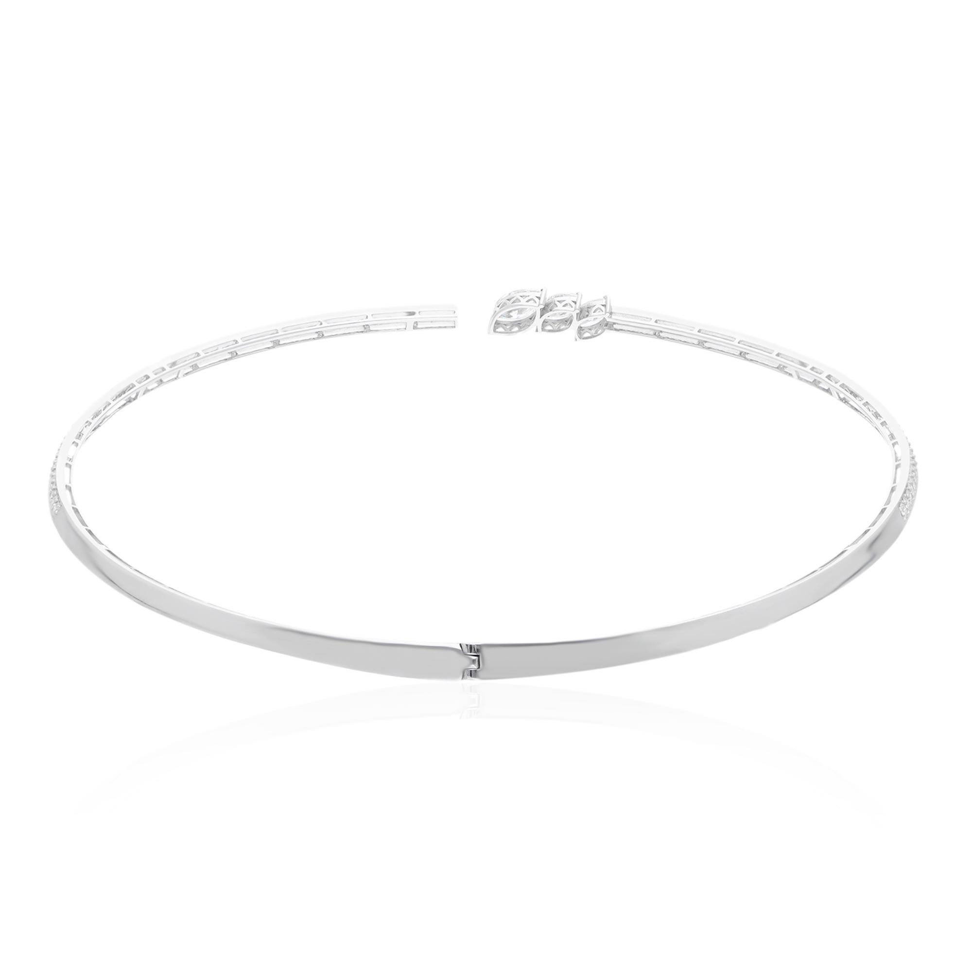 Modern Marquise & Round Diamond Cuff Choker Necklace 14 Karat White Gold Fine Jewelry For Sale