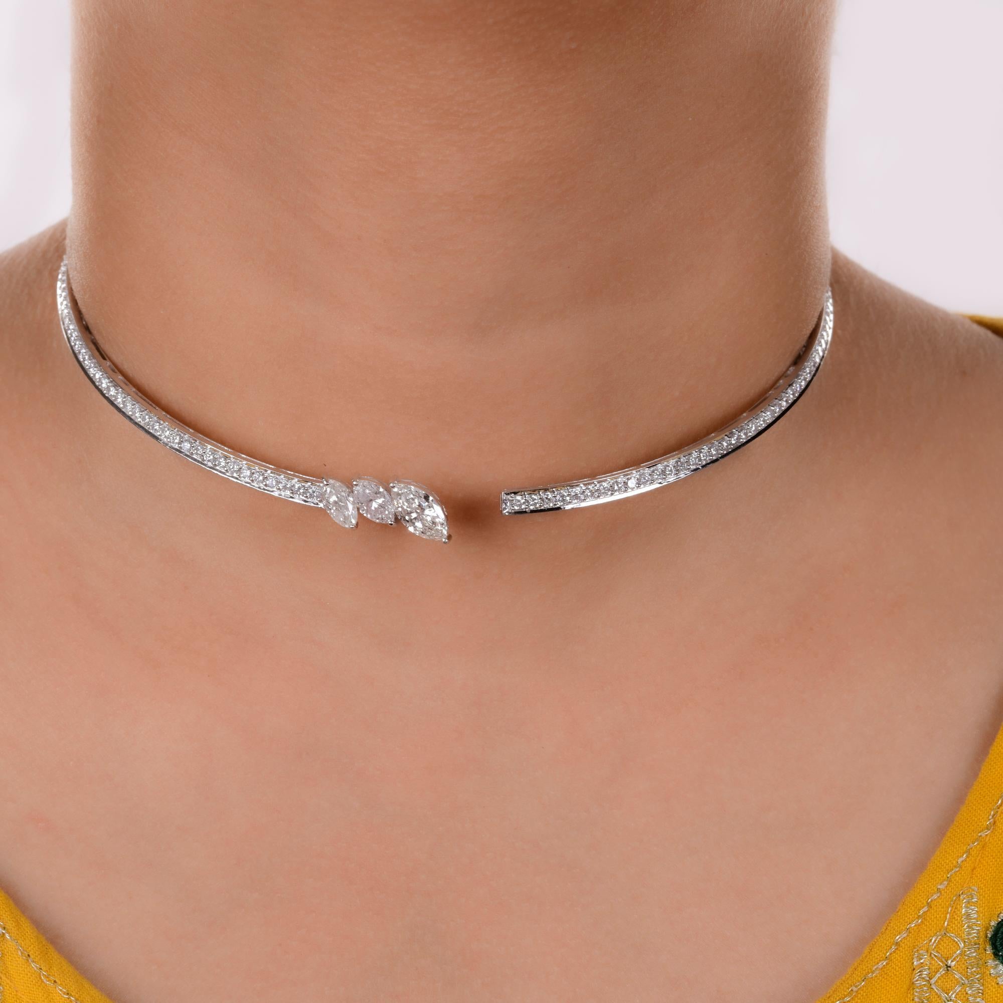 Marquise Cut Marquise & Round Diamond Cuff Choker Necklace 14 Karat White Gold Fine Jewelry For Sale
