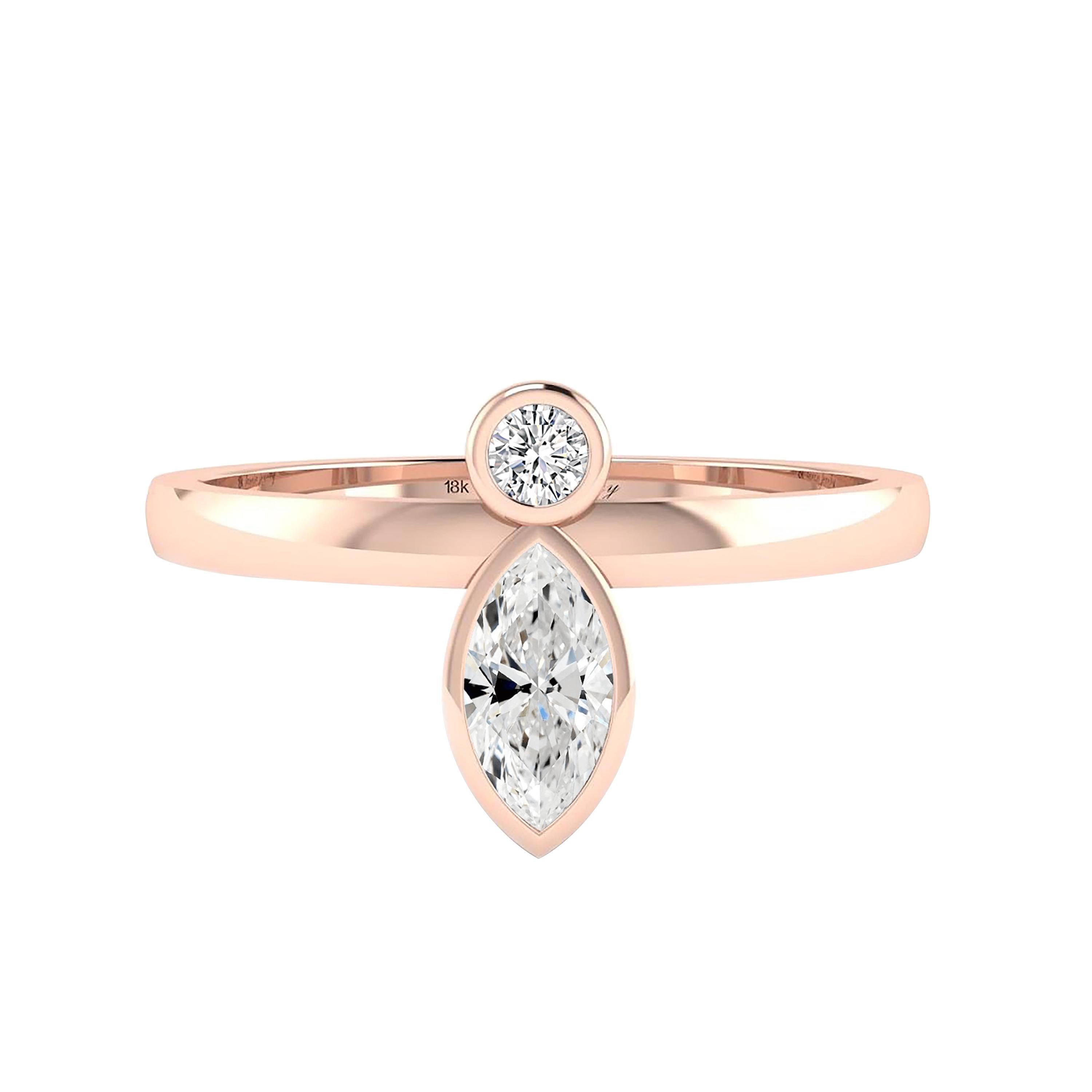 For Sale:  Marquise & Round Diamond Ring in 18 Karat Rose Gold 3