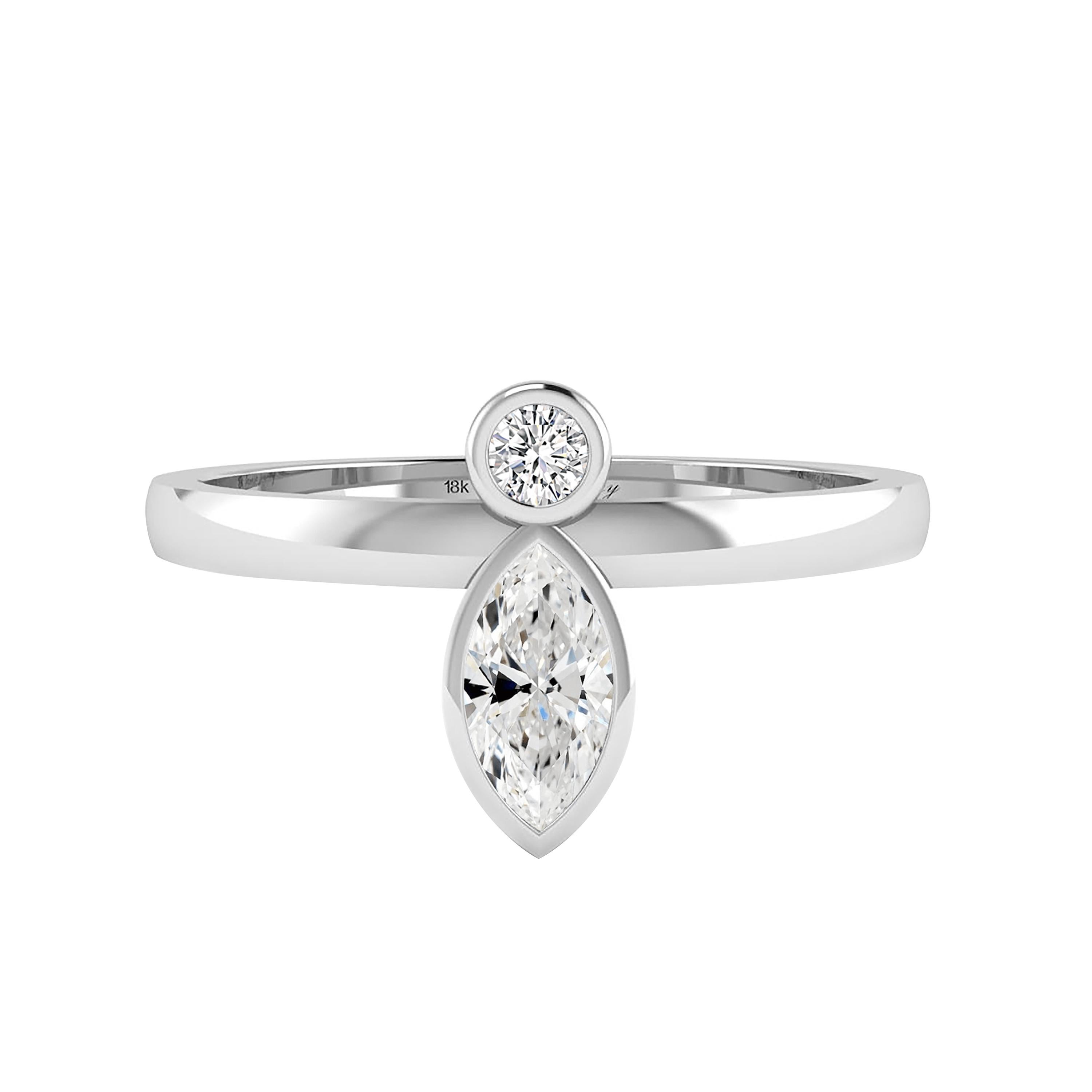 For Sale:  Marquise & Round Diamond Ring in 18 Karat White Gold 3