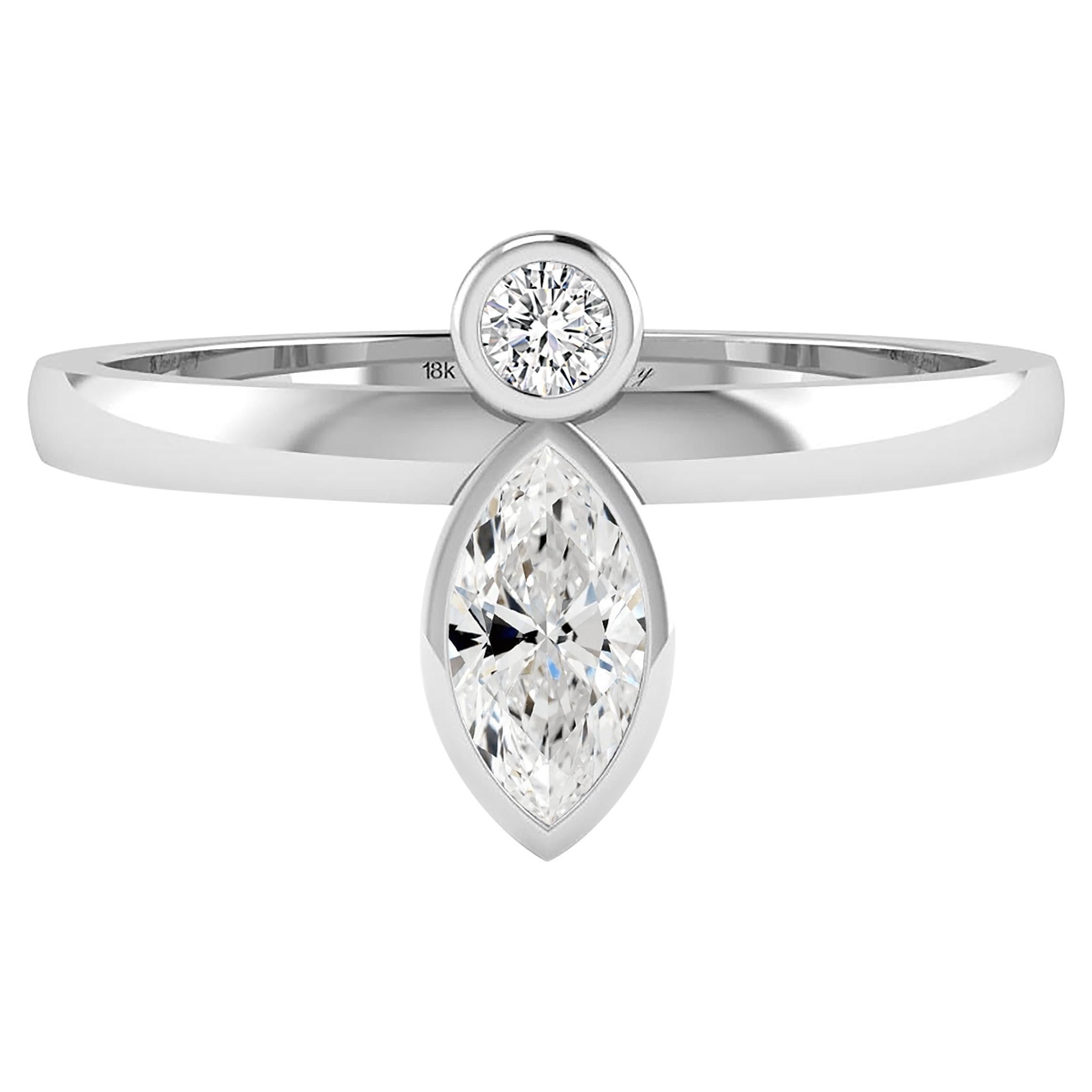 For Sale:  Marquise & Round Diamond Ring in 18 Karat White Gold