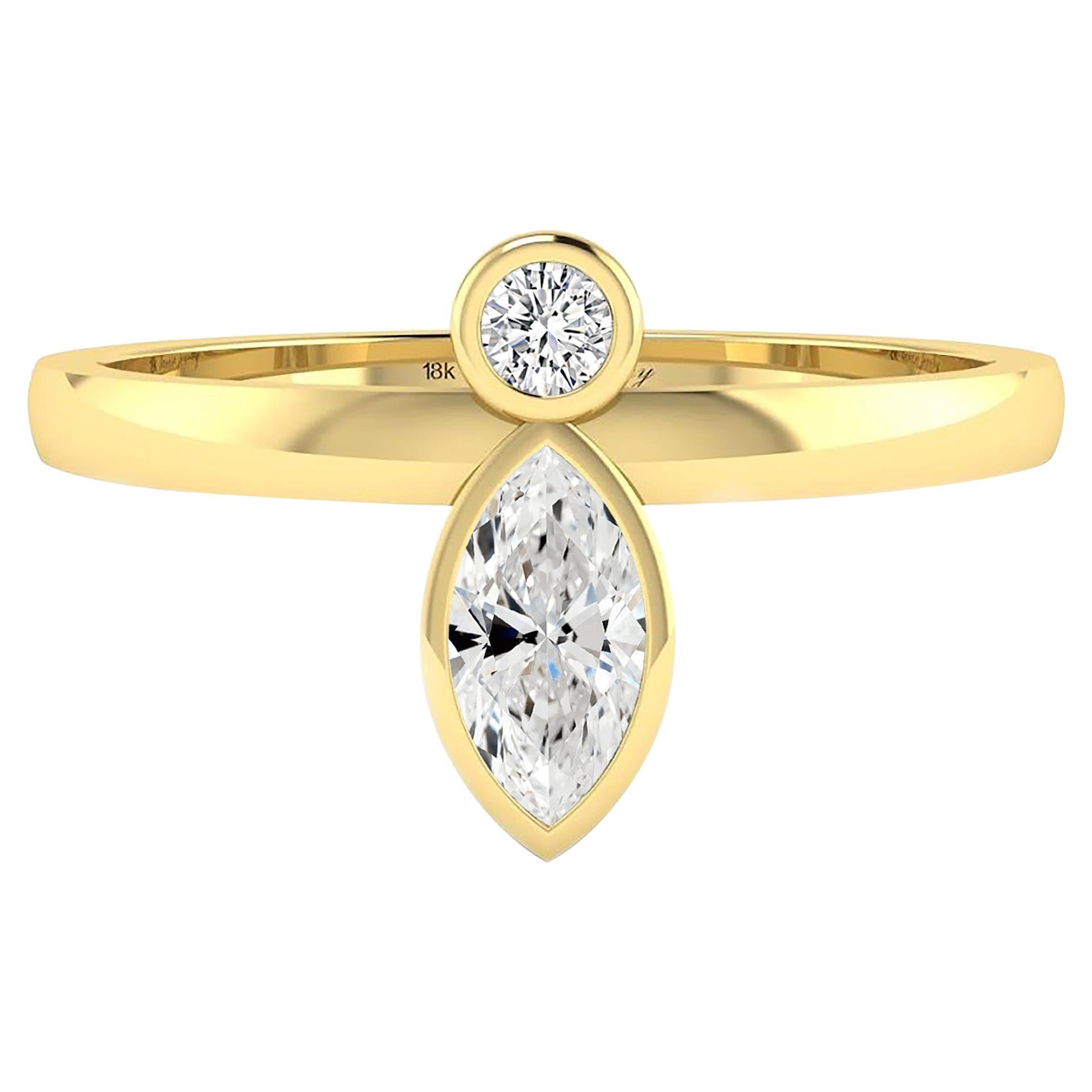 Marquise- und runder Diamantring aus 18 Karat Gelbgold mit Diamanten
