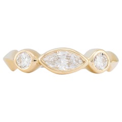 Marquise & Round Diamond Three Stone Band Ring in 18K Yellow Gold