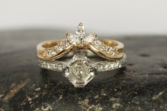 Marquise & Round Diamond V-Shaped Chevron Nesting 14K Yellow Gold Wedding Band