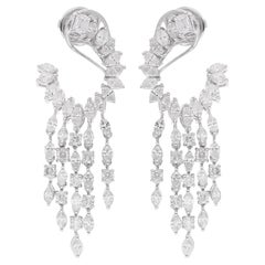 Marquise Round & Emerald Cut Diamond Earrings 14 Karat White Gold Fine Jewelry