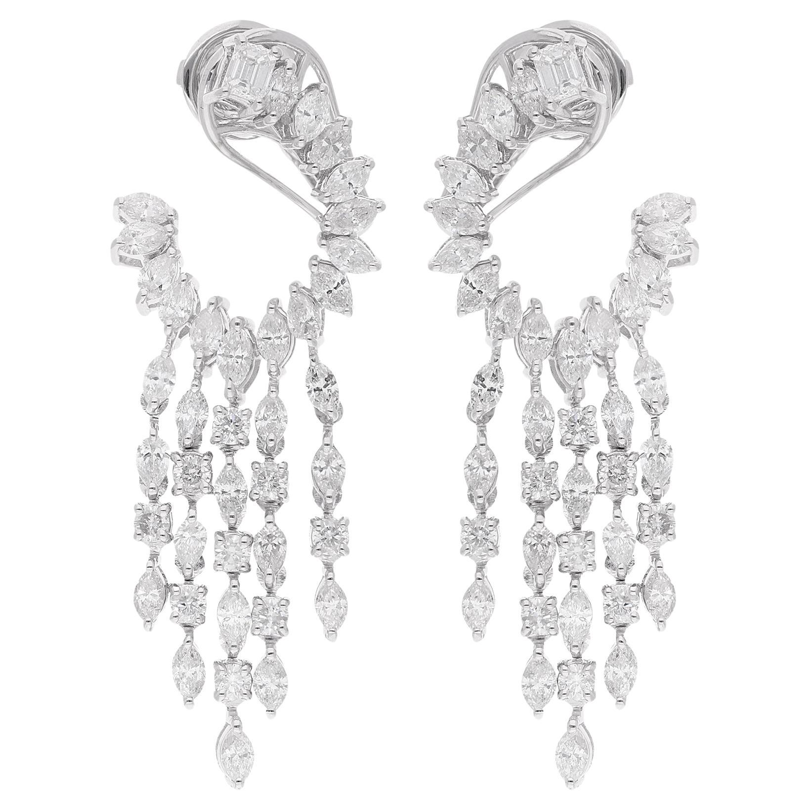 Marquise Round & Emerald Cut Diamond Earrings 18 Karat White Gold Fine Jewelry