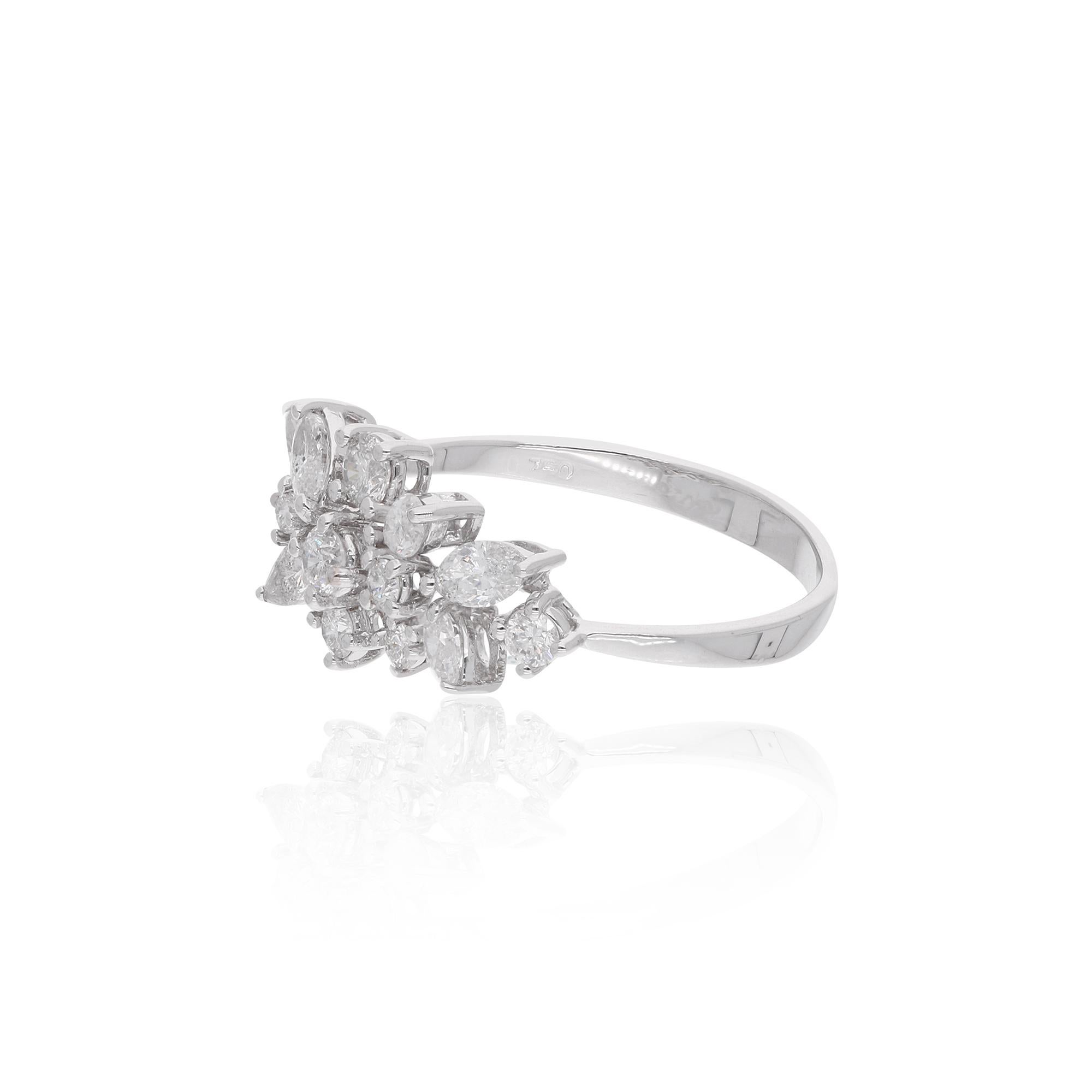 Embrace the epitome of elegance and sophistication with this exquisite Natural Marquise, Round & Pear Diamond Ring, meticulously handcrafted in radiant 14 Karat White Gold. This stunning piece of handmade jewelry is a radiant celebration of timeless