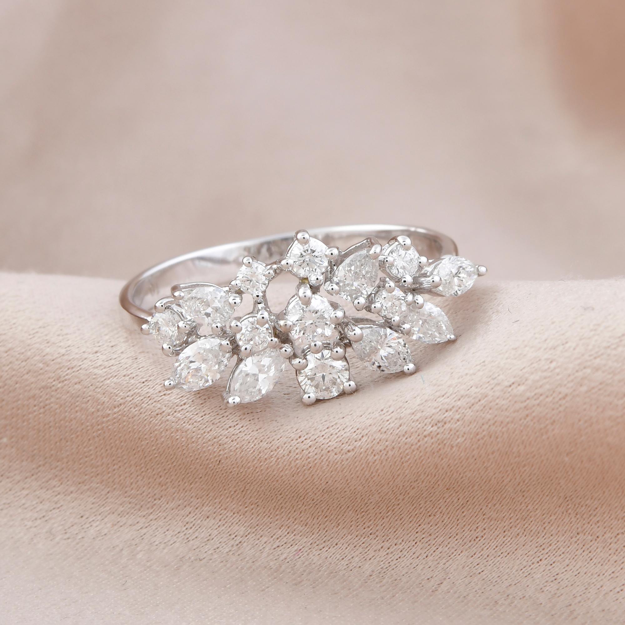 Marquise Cut Natural Multi Diamond Ring 18 Karat White Gold Handmade Fine Jewelry For Sale
