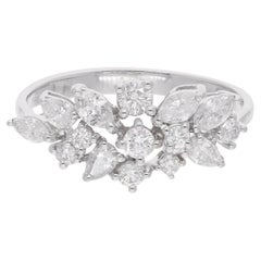 Marquise Round & Pear Diamond Ring 18 Karat White Gold Handmade Fine Jewelry