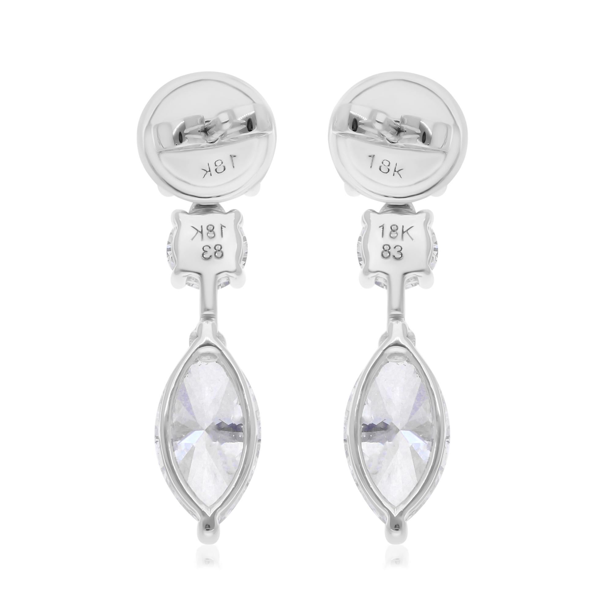Marquise Round Princess Cut Diamond Dangle Earrings 18 Karat White Gold Jewelry In New Condition For Sale In Diera, Dubai