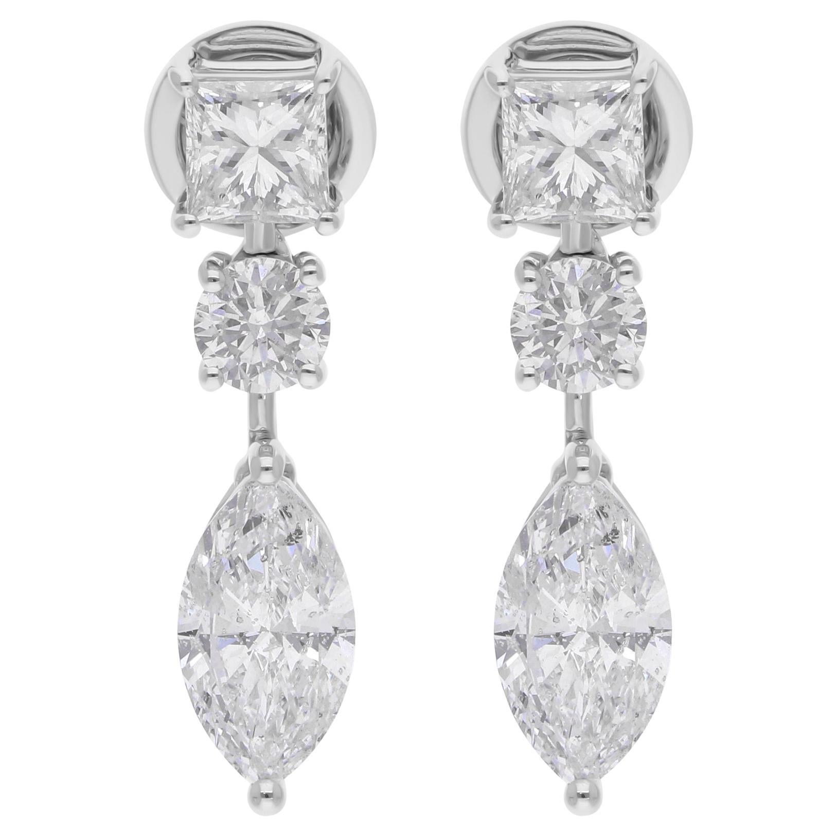 Orecchini pendenti con diamante rotondo taglio principessa Marquise Gioielli in oro bianco 18 carati