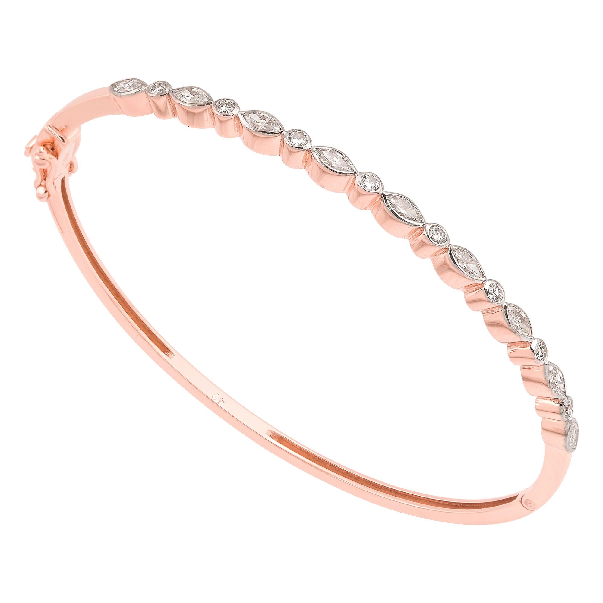 Brazalete marquesa de diamantes redondos SI/H de 0,9 qt en oro rosa de 14 quilates Joyería fina en Nuevo estado para la venta en Diera, Dubai