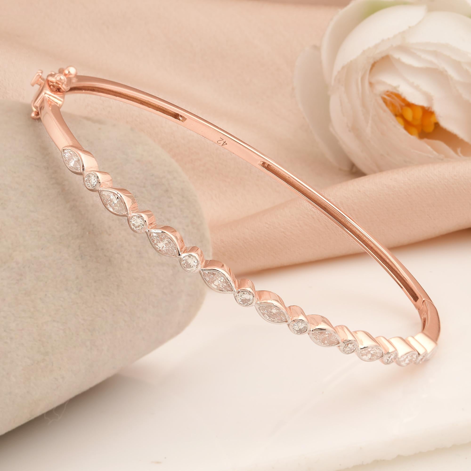 Brazalete marquesa de diamantes redondos SI/H de 0,9 qt en oro rosa de 18 quilates Joyería fina Corte marquesa en venta