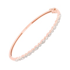 Marquise Round SI/H 0.9Ct Diamond Cuff Bracelet in 18k Rose Gold Fine Jewelry