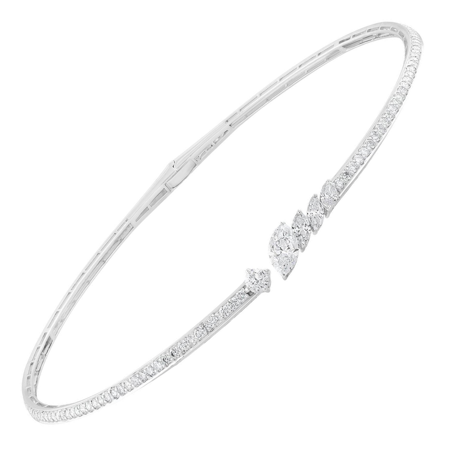 Collana nuziale a girocollo con diamanti tondi Marquise SI/H in oro bianco 14 kt.