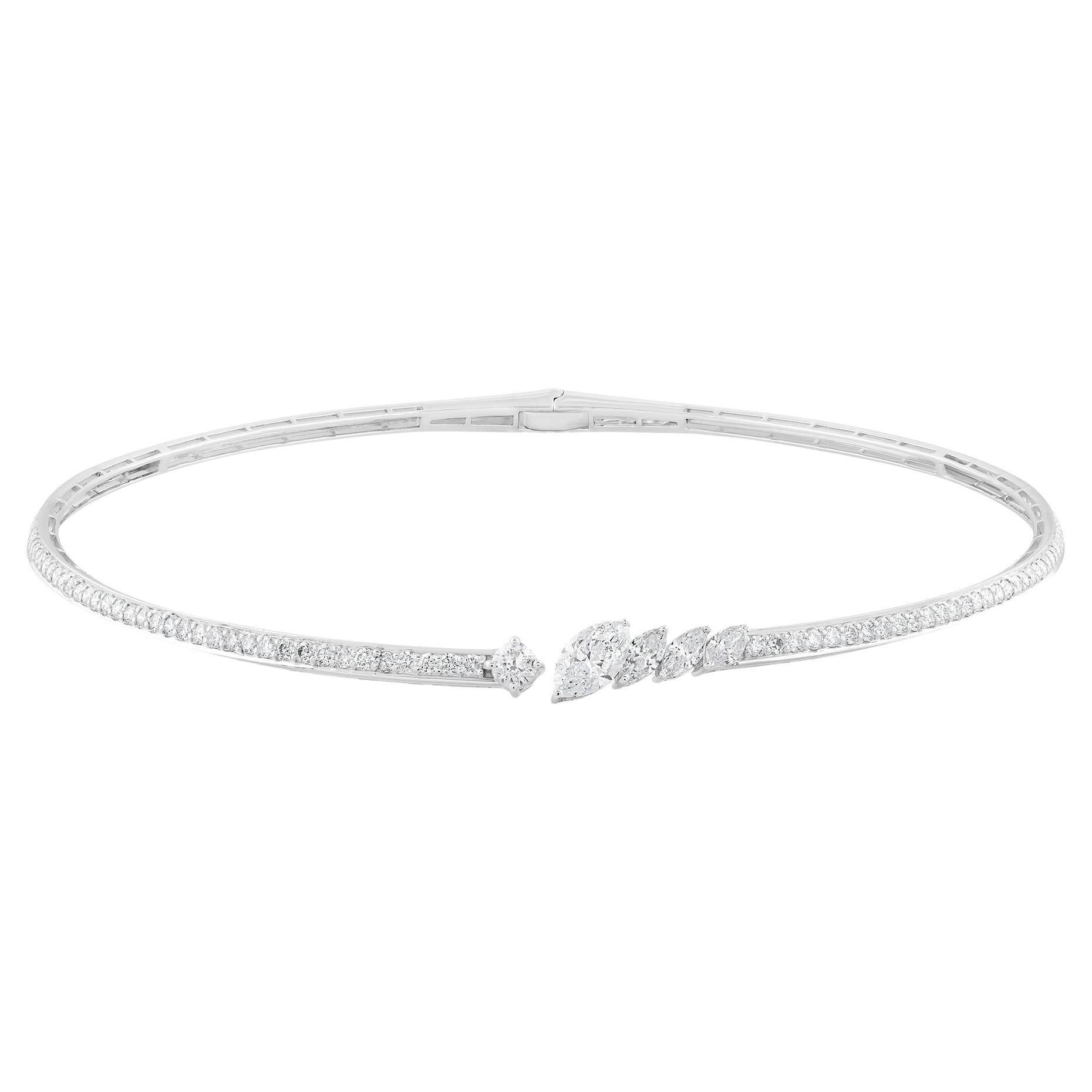 Collar de Boda Gargantilla con Diamantes Marquesa Redondos SI/H en Oro Blanco de 18 Quilates