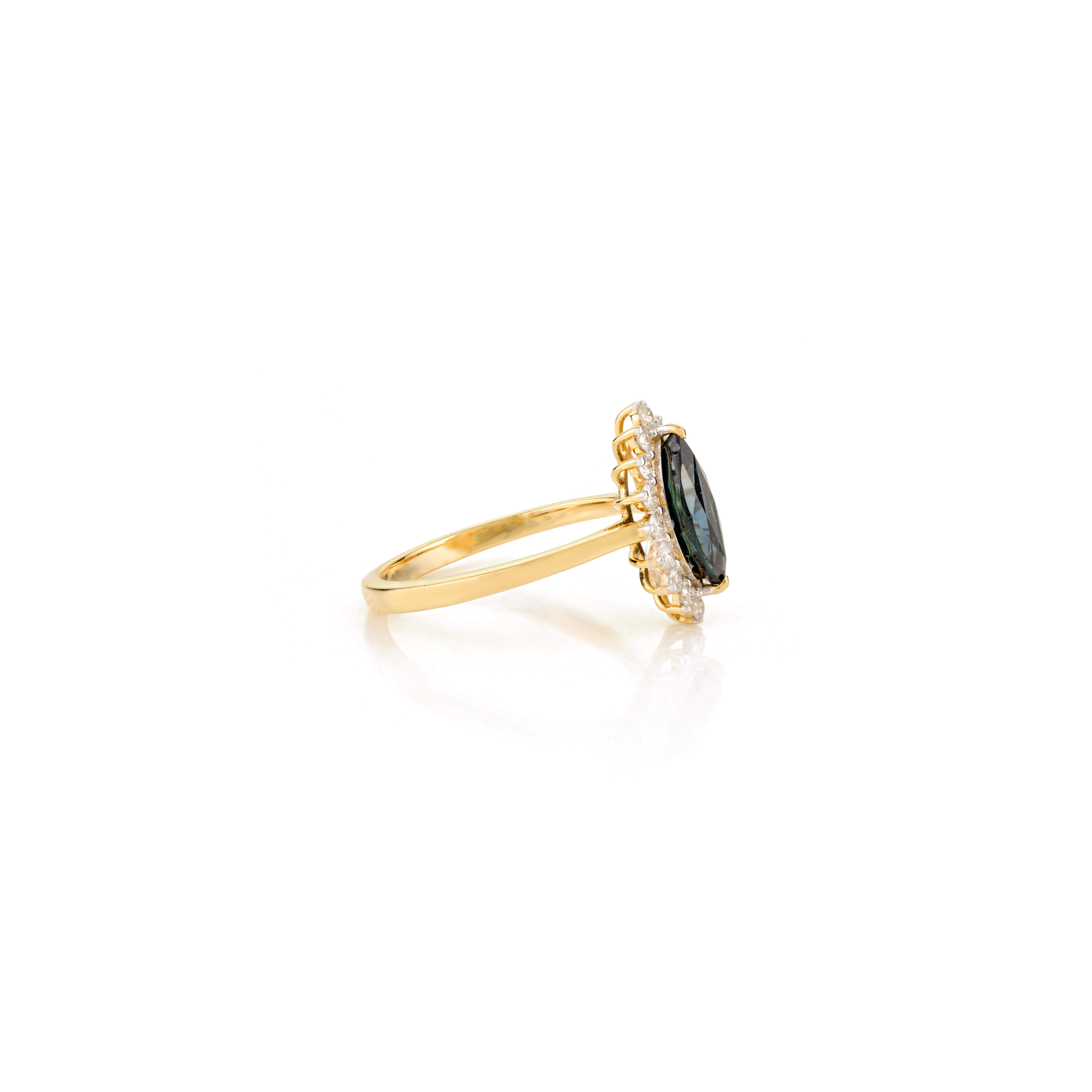 For Sale:  Marquise Royal Blue Sapphire & Halo Diamond Cluster Ring in 18kt Yellow Gold 3