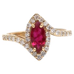 1.02ct Marquise Ruby & 0.38ct Diamond Halo 14K Yellow Gold Ring