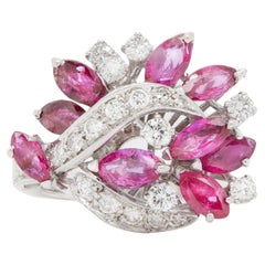 Marquise Ruby and Diamond 18 Carat White Gold Cluster Cocktail Ring