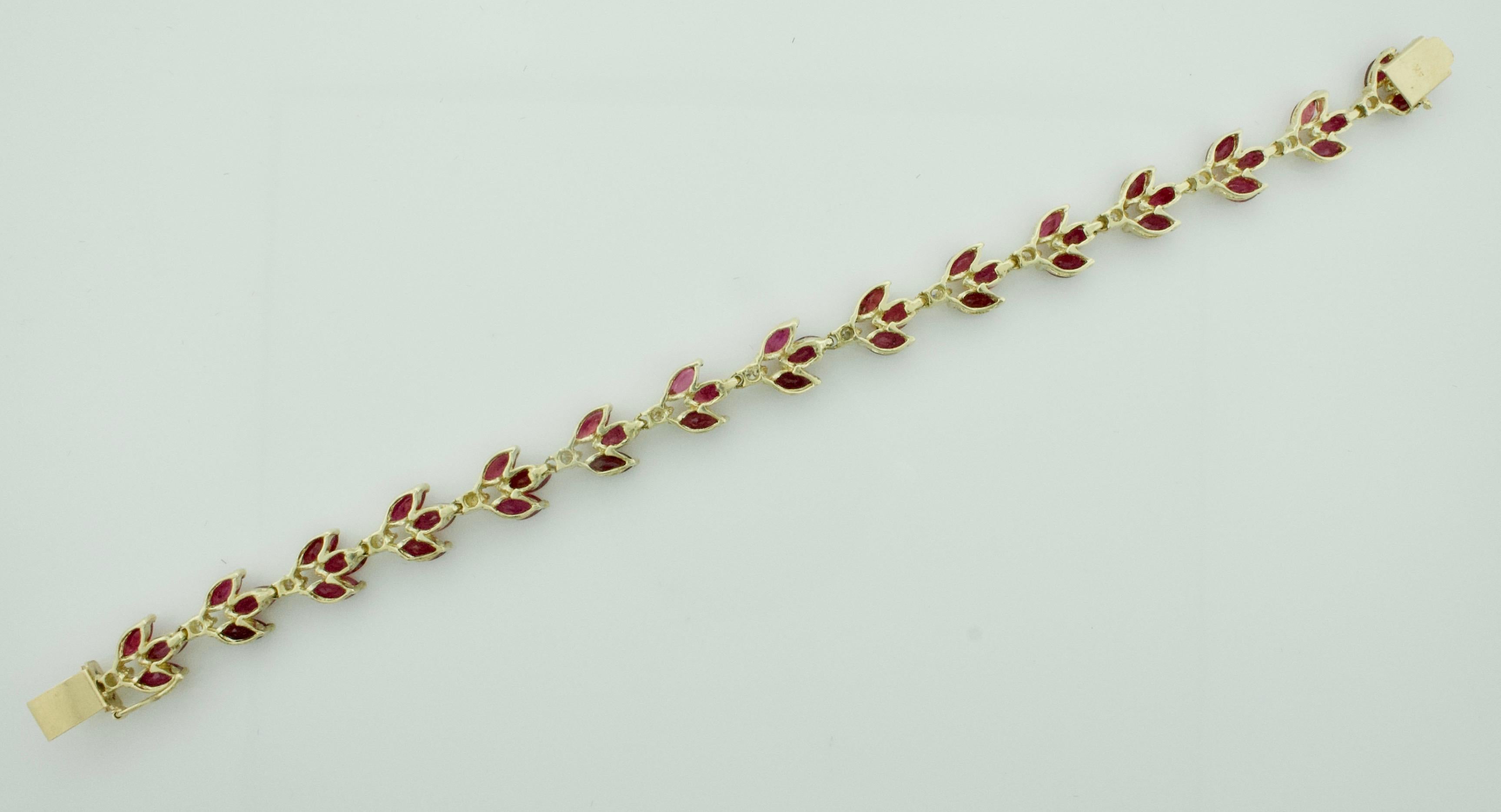 Modern Marquise Ruby and Diamond Bracelet in Yellow Gold