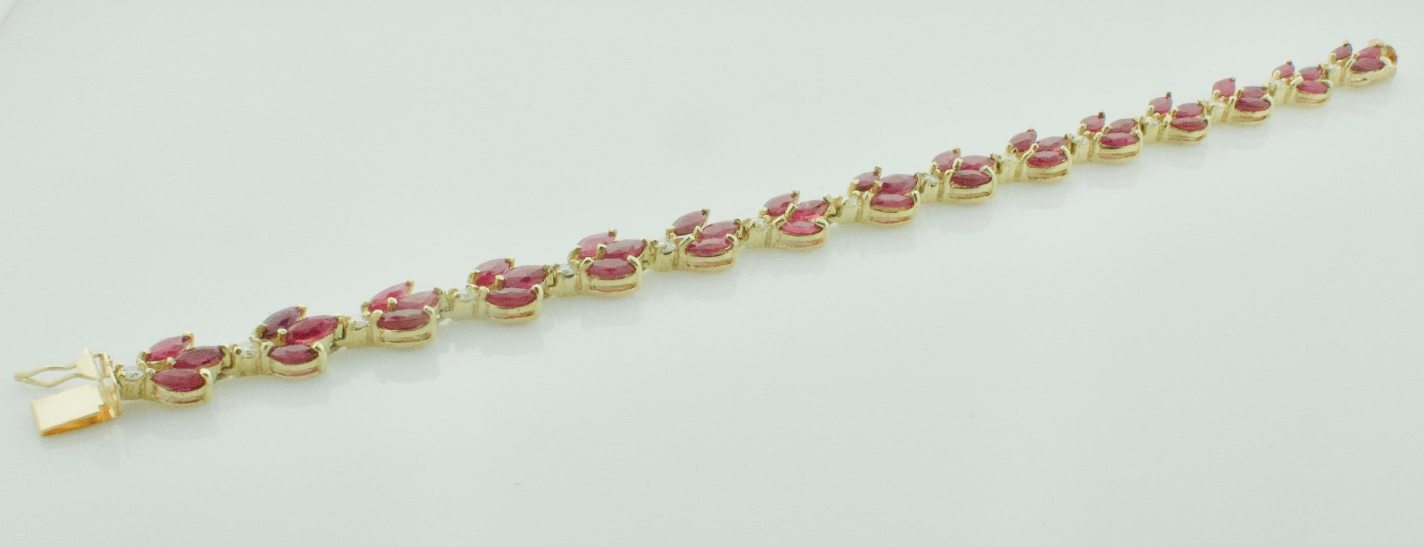 Marquise Ruby and Diamond Bracelet in Yellow Gold In Excellent Condition In Wailea, HI
