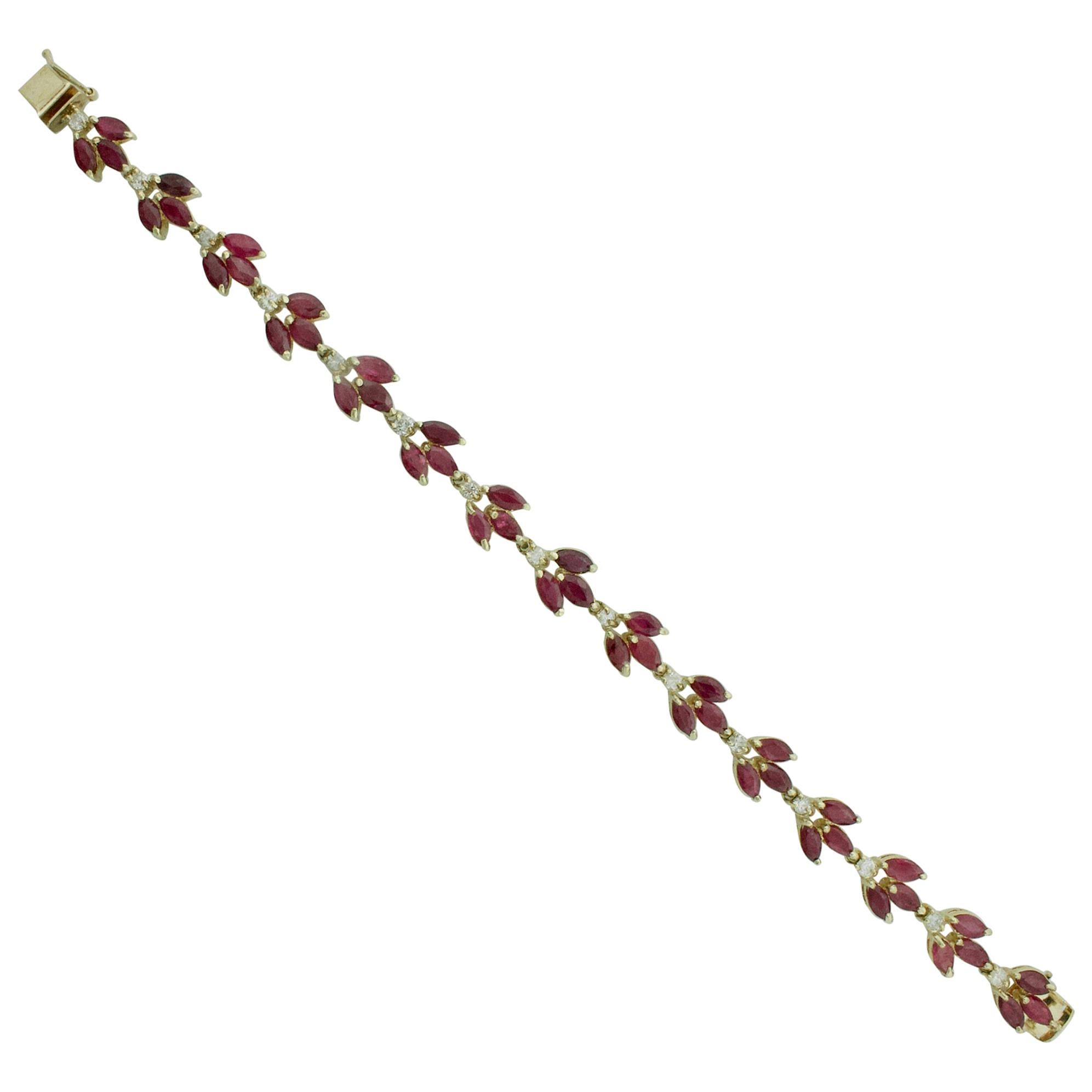 Marquise Ruby and Diamond Bracelet in Yellow Gold