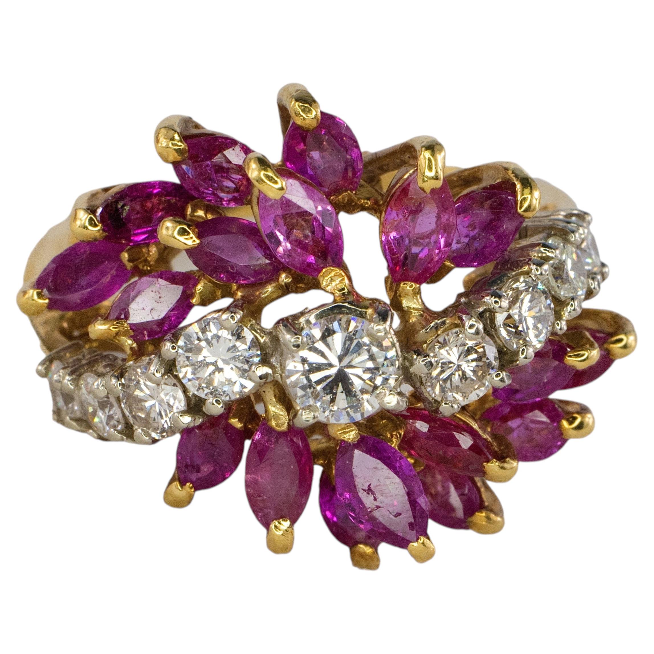 Marquise Ruby and Diamond Cluster Cocktail Ring