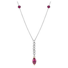 Marquise Ruby and Diamond Lariat Yellow and White Gold Drop Necklace Pendant