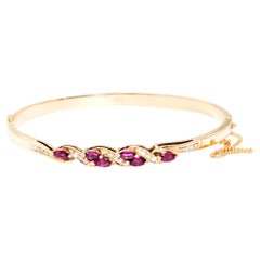 Marquise Ruby and Round Brilliant Cut Diamond 9 Carat Yellow Gold Vintage Bangle