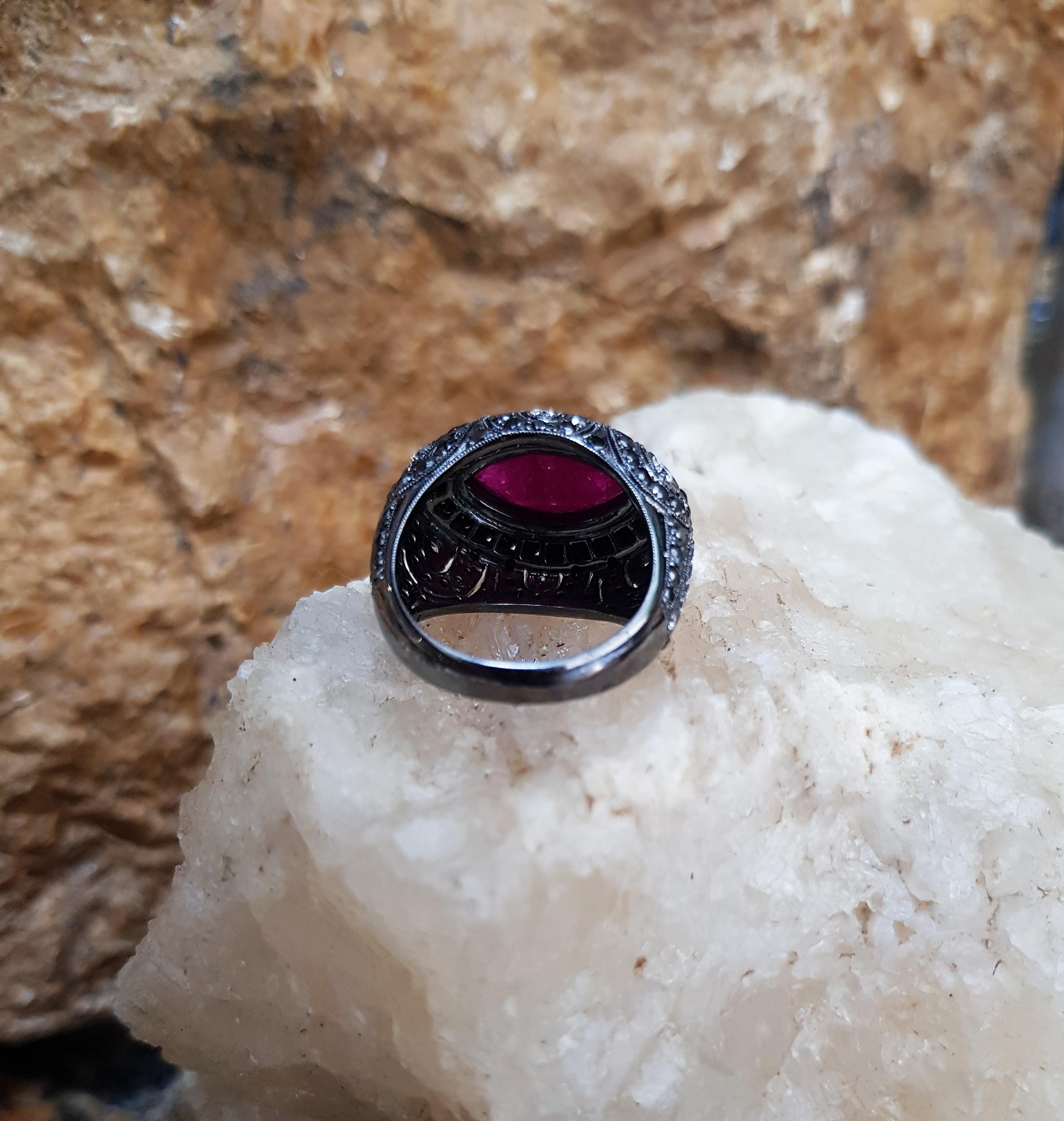 Marquise Ruby, Black Diamond with Diamond Ring Set in 18 Karat White Gold For Sale 1